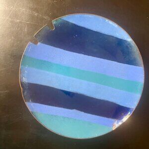 MCM Vintage Blue Enamel Stripes over Copper Ashtray Home Decor